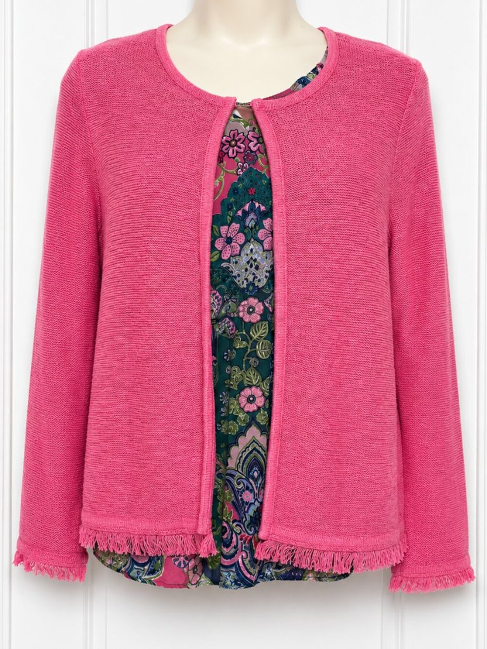 Talbots 2X Pink Fringe Cardigan Sweater Eyelet Closure Plus Size